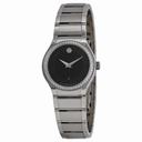 Movado Quadro Black Dial Diamond Bezel Ladies Watch 0606495