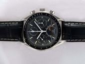Omega Speedmaster Moon Phase 3576.50.00 Black Dial Round Black Crocodile Leather Strap Watch