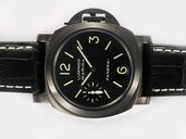 Panerai Luminor PAM 111 Black Dial PVD Bezel Black Ostrich Leather Strap Watch