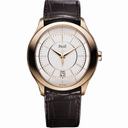 Piaget Gouverneur Silver Guilloche Dial 18kt Rose Gold Brown Alligator Leather Men's Watch GOA37110
