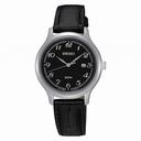 Seiko Black Dial Black Leather Ladies Watch SUR773