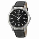 Seiko Black Dial Black Leather Men's Watch SUR055