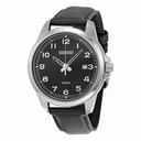 Seiko Black Dial Black Leather Quartz Men's Watch SUR159