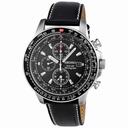 Seiko Flight Black Dial Chronograph Leather Strap Men's Watch SSC009P3
