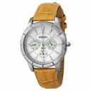 Seiko GMT Silver Dial Stainless Steel Tan Leather Ladies Watch SKY717P2