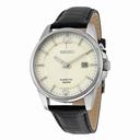 Seiko Kinetic Cream Dial Black Leather Men's Watch SKA667