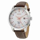 Seiko Kinetic GMT Tan Dial Brown Leather Men's Watch SUN035