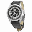 Seiko Kinetic Premier Perpetual Black and Silver Dial Black Leather Men's Watch SNP061