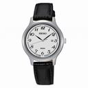Seiko Silver Dial Black Leather Ladies Watch SUR775