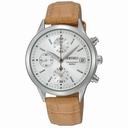 Seiko Silver Dial Chronograph Stainless Steel Tan Leather Men's Watch SNDY35P2