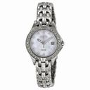 Seiko Solar Mother of Pearl Dial Crystal Bezel Stainless Steel Ladies Watch SUT083