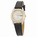 Seiko Solar White Dial Black Leather Ladies Watch SUT112
