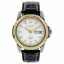 Seiko Solar White Dial Black Leather Strap Men's Watch SNE104