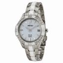 Seiko Solar White Dial Stainless Steel and White Ceramic Ladies Watch SNE881