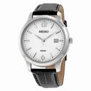 Seiko White Dial Black Crocodile Leather Quartz Men's Watch SUR149