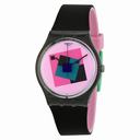 Swatch Crazy Square Pink Dial Black Rubber Unisex Watch GA109