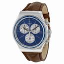 Swatch Destination London Chronograph Blue Dial Brown Leather Men's Watch YVS410C