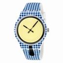 Swatch Moitie Moitie Yellow Dial Blue and White Check Silicone Men's Watch SUOW118
