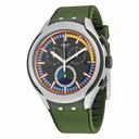 Swatch Moss Chronograph Black Dial Green Silicone Men's Watch YYS4009