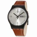 Swatch Originals Lonely Desert Silver Dial Brown Leather Men's Watch SUOB721