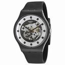 Swatch Originals Silver Glame Skeleton Dial Black Silicone Men's Watch SUOZ147