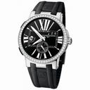 Ulysse Nardin Executive Dual Time Black Dial Diamond Bezel Black Leather Men's Watch 243-00B-3-42