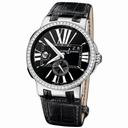 Ulysse Nardin Executive Dual Time Black Dial Diamond Bezel Black Leather mens Watch 243-00B-42
