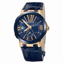 Ulysse Nardin Executive Dual Time Blue Dial 18K Rose Gold Blue Alligator Leather Men's Watch 246005-43
