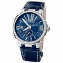 Ulysse Nardin Executive Dual Time Blue Dial Diamond Bezel Blue Leather Men's Watch 243-00B-43