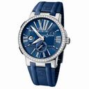 Ulysse Nardin Executive Dual Time Blue Dial Diamond Bezel Blue Rubber Men's Watch 243-00B-3-43