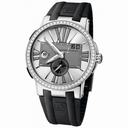 Ulysse Nardin Executive Dual Time Silver Dial Diamond Bezel Black Rubber Men's Watch 243-00B-3-421