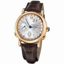 Ulysse Nardin GMT Perpetual Silver Dial 18kt Rose Gold Brown Leather Men's Watch 326-82-31