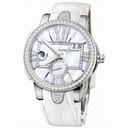 Ulysse Nardin Mother of Pearl Diamond Dial Stainless Steel White Leather Ladies Watch 243-10B-391