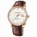 Ulysse Nardin San Marco Classico Ivory Dial 18kt Rose gold Diamond Brown Leather Men's Watch 8156-111B-2-991
