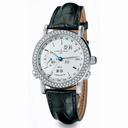 Ulysse Nardin Silver Dial Diamond Bezel 18kt White Gold Black Leather Men's Watch 320-28