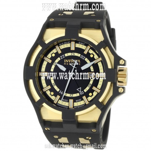 Invicta Reserve Collection Akula GMT Black and Gold Dial Black Polyurethane Men's Watch 0630