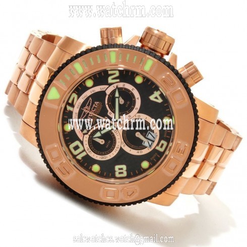 Invicta Sea Hunter Chronograph Black Dial Gold-tone PVD Men's Watch 10764
