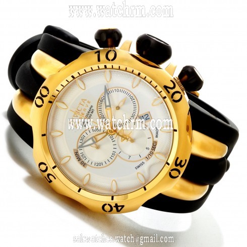 Invicta Venom Chronograph White Dial Gold Ion-Plated Black Polyurethane Men's Watch 10834