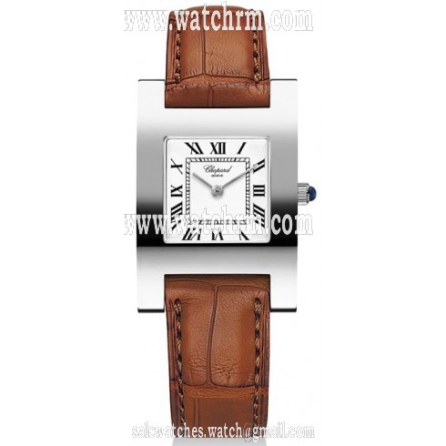 Chopard Your Hour White Dial 18k White Gold Brown Leather Ladies Watch 127405-1001