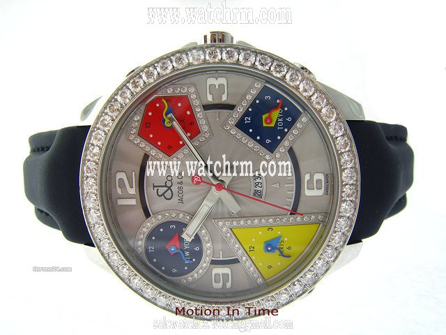 Jacob & Co. 47mm - 5 TIME ZONE - STAINLESS STEEL W/ DIAMOND BEZEL & DIAL