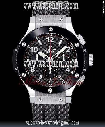 Hublot BIG BANG STAINLESS STEEL & BLACK CERAMIC ON RUBBER STRAP-NEW
