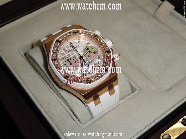 replica Audemars Piguet LADY OFFSHORE "ICE CREAM" ROSE GOLD DIAMOND - WHITE RUBBER WATCHES 1 
