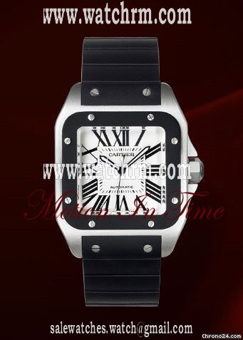 Cartier SANTOS 100 XL STAINLESS STEEL & BLACK RUBBER ~ 2011 NEW