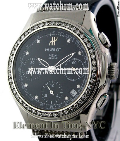Hublot Classic Chrono Steel On Rubber Strap Diamonds Black Dial