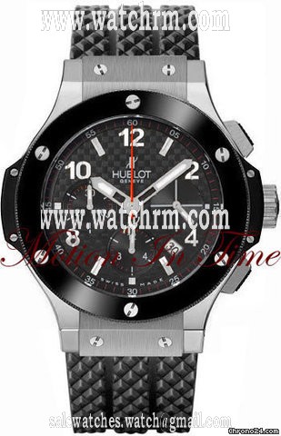Hublot BIG BANG STAINLESS STEEL & BLACK CERAMIC ON RUBBER STRAP-NEW