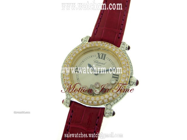 replica Chopard HAPPY SPORT WHITE GOLD "PIECE UNIQUE" PINK DIAMOND BEZEL R/G WATCHES 1 