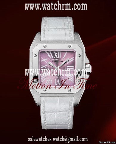 Cartier SANTOS 100 MM-MIDSIZE STAINLESS STEEL w/ PINK LACQUERED DIAL