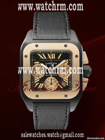 Cartier SANTOS 100 XL CHRONOGRAPH BLACK CARBON & ROSE GOLD NEW 2011