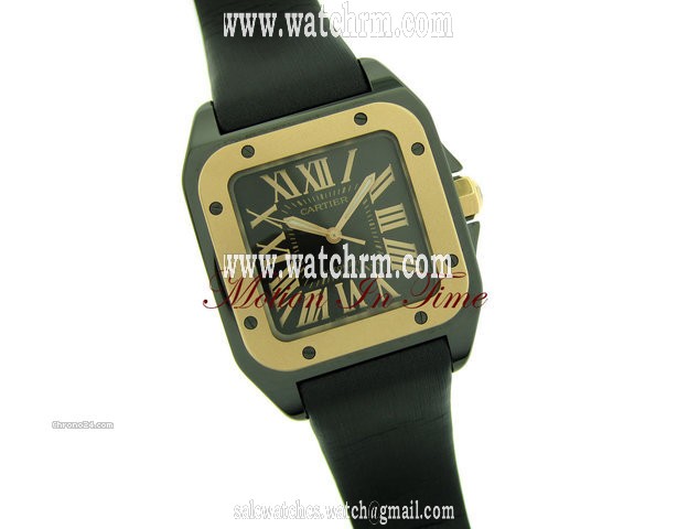 replica Cartier SANTOS 100 mm-MIDSIZE BLACK CERAMIC & ROSE GOLD SPECIAL ED. WATCHES 1 