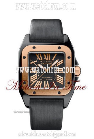 Cartier SANTOS 100 mm-MIDSIZE BLACK CERAMIC & ROSE GOLD SPECIAL ED.